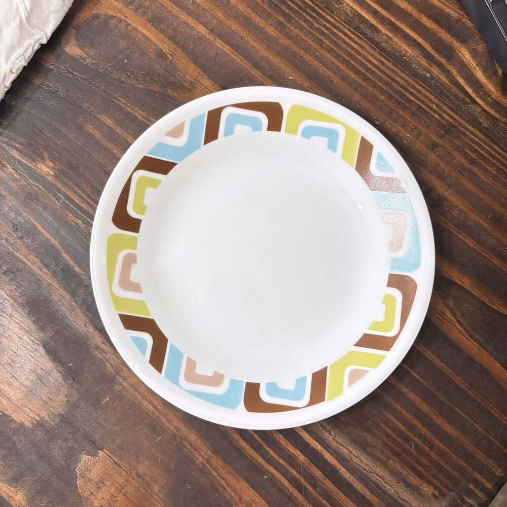 Corelle Squared Bread & Butter Plate Blue Green Brown Geometric